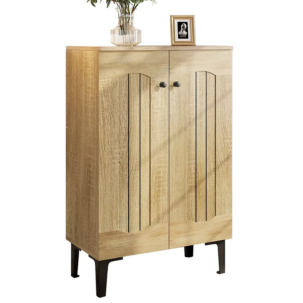 Meuble à Chaussures Moderne 2 Portes - avec Étagères Fixes - Panneaux de Particules - 60x31,5x95 cm - Naturel