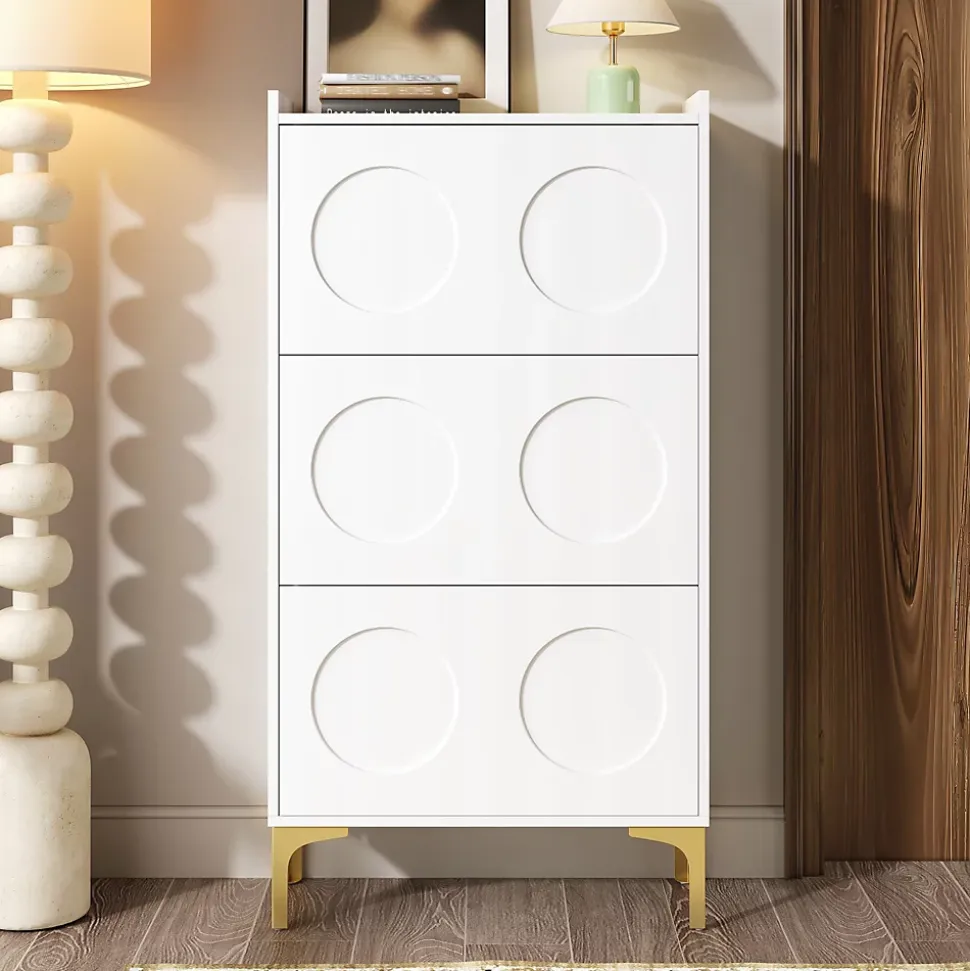 Meuble à Chaussures Moderne, 3 Étages avec Pieds Métal et Rangement Spacieux, Pratique pour entrée, MDF, Blanc, 63x24x120 cm