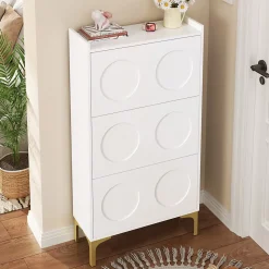 Meuble à Chaussures Moderne, 3 Étages avec Pieds Métal et Rangement Spacieux, Pratique pour entrée, MDF, Blanc, 63x24x120 cm