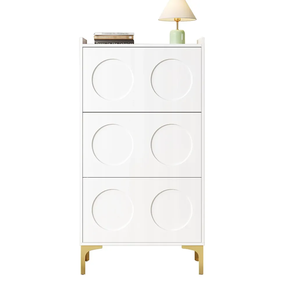 Meuble à Chaussures Moderne, 3 Étages avec Pieds Métal et Rangement Spacieux, Pratique pour entrée, MDF, Blanc, 63x24x120 cm