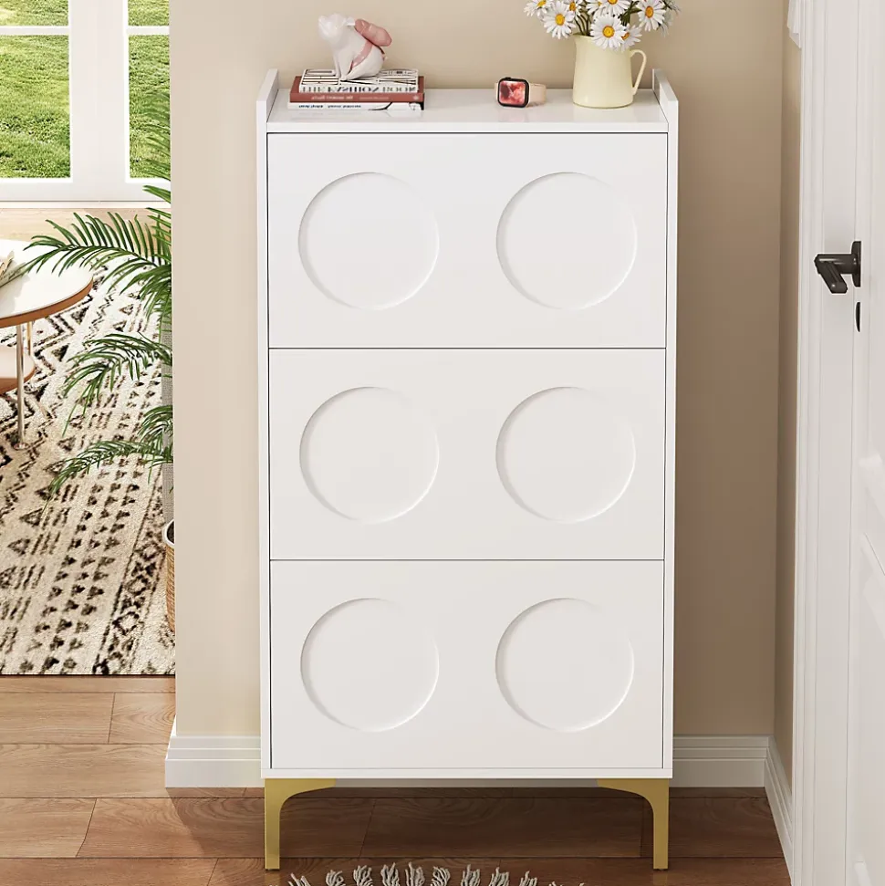 Meuble à Chaussures Moderne, 3 Étages avec Pieds Métal et Rangement Spacieux, Pratique pour entrée, MDF, Blanc, 63x24x120 cm