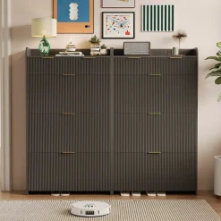 Meuble à chaussures noir moderne avec étagère supérieure et rangement compartimenté, 1 tiroirs, bacs pratiques