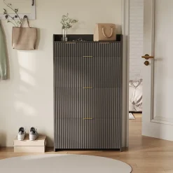Meuble à chaussures noir moderne avec étagère supérieure et rangement compartimenté, 1 tiroirs, bacs pratiques