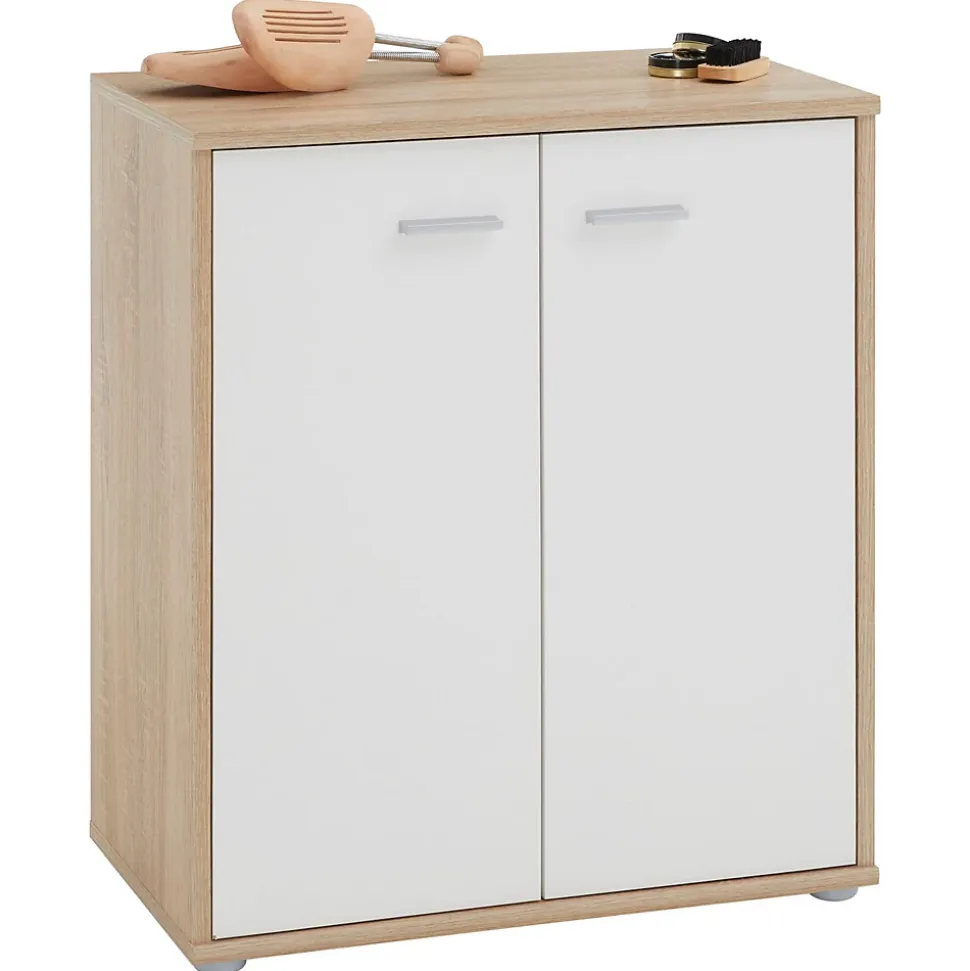 Meuble à chaussures OLYMPE, en mélaminé décor chêne sonoma et blanc mat
