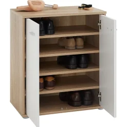 Meuble à chaussures OLYMPE, en mélaminé décor chêne sonoma et blanc mat