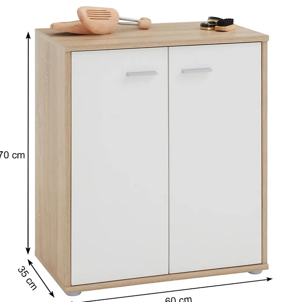 Meuble à chaussures OLYMPE, en mélaminé décor chêne sonoma et blanc mat