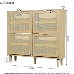 Meuble à Chaussures Pliant Avec Tiroirs Basculants, Design Pratique En Bois Clair, Poignées Métal, Chêne Clair