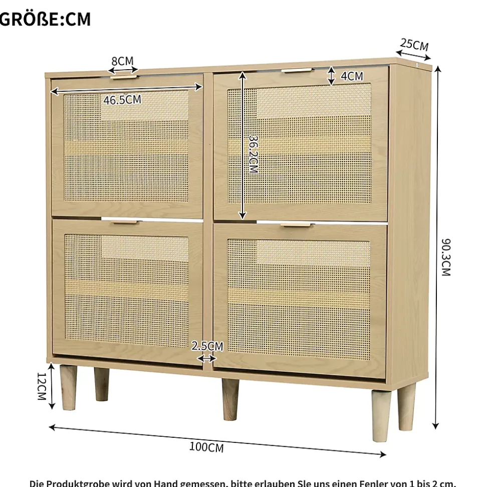 Meuble à Chaussures Pliant Avec Tiroirs Basculants, Design Pratique En Bois Clair, Poignées Métal, Chêne Clair