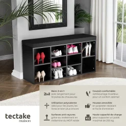 Meuble à chaussures Pour 10 paires avec Coussin de siège amovible noir
