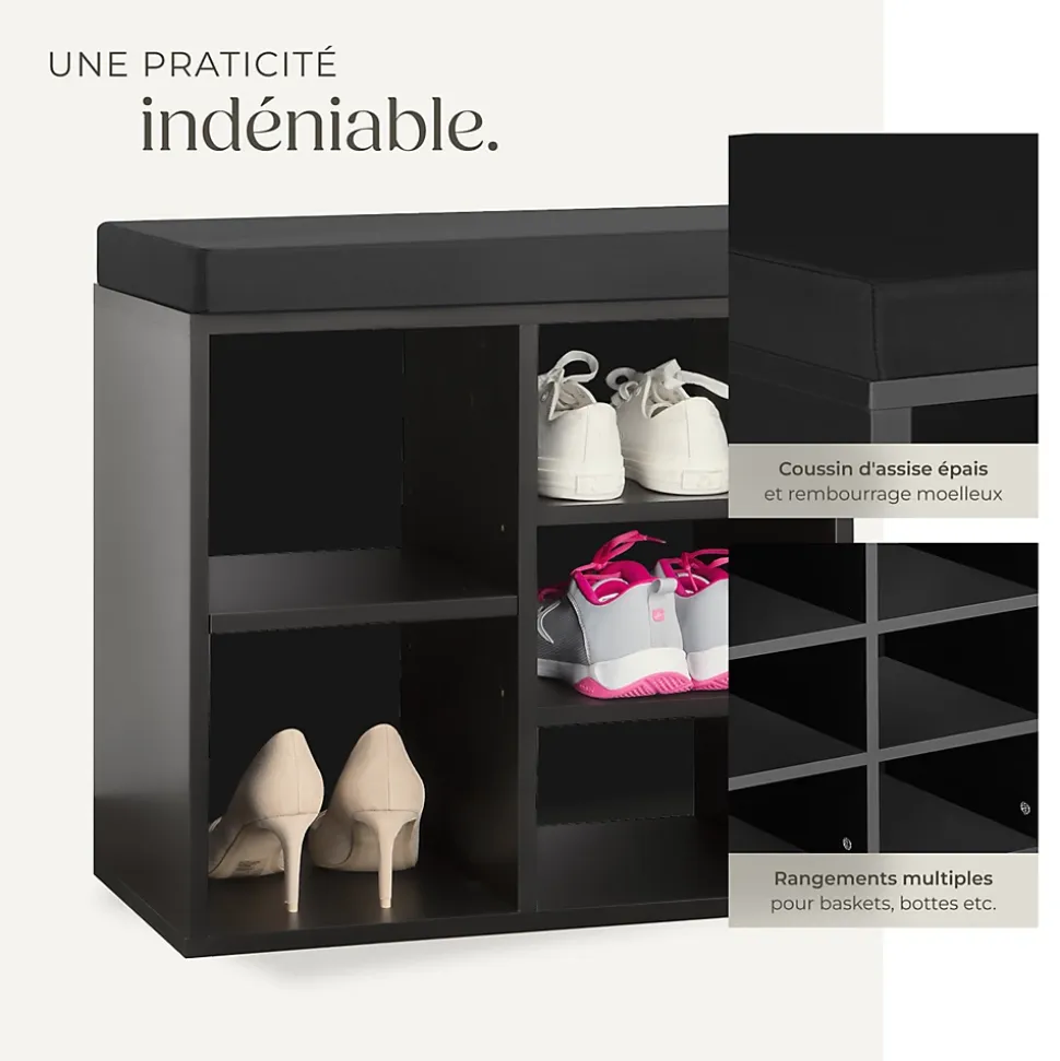 Meuble à chaussures Pour 10 paires avec Coussin de siège amovible noir