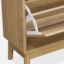 Meuble à chaussures scandinave décor bois 3 portes abattantes capacité 18 paires de chaussures