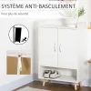 Meuble à chaussures scandinave placard 2 portes 4 étagères pieds effilés inclinés bois panneaux particules blanc