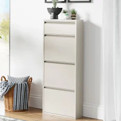 Meuble à chaussures Sokndal à 4 tiroirs inclinables blanc cassé en.casa