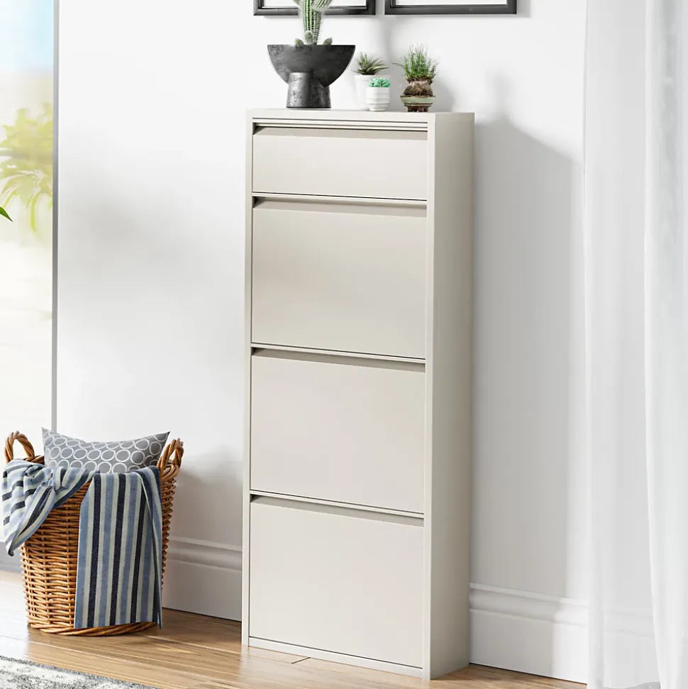 Meuble à chaussures Sokndal à 4 tiroirs inclinables blanc cassé en.casa