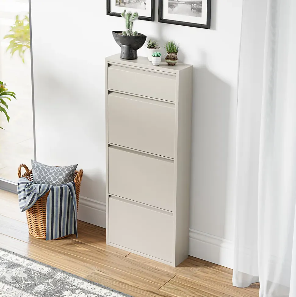 Meuble à chaussures Sokndal à 4 tiroirs inclinables blanc cassé en.casa