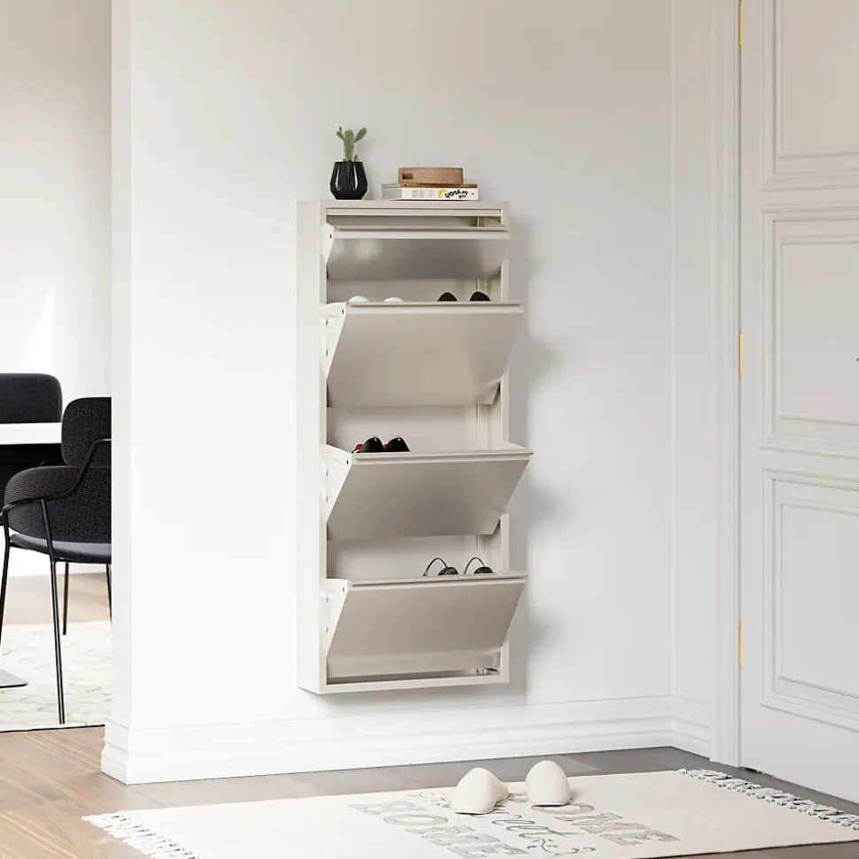 Meuble à chaussures Sokndal à 4 tiroirs inclinables blanc cassé en.casa