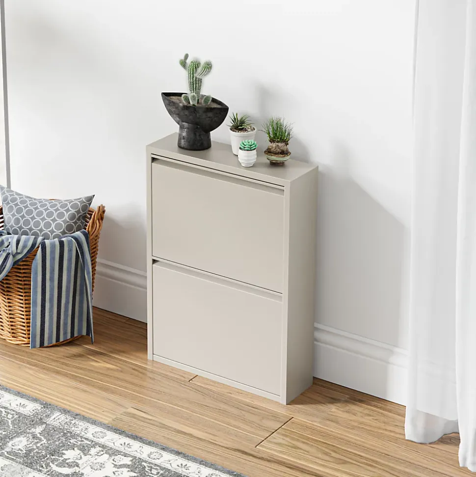 Meuble à chaussures Sokndal à 2 tiroirs inclinables blanc cassé en.casa