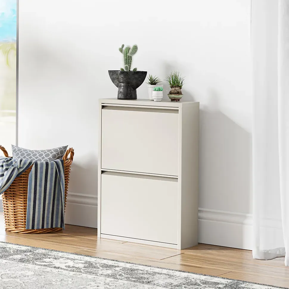 Meuble à chaussures Sokndal à 2 tiroirs inclinables blanc cassé en.casa