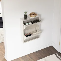 Meuble à chaussures Sokndal à 2 tiroirs inclinables blanc cassé en.casa