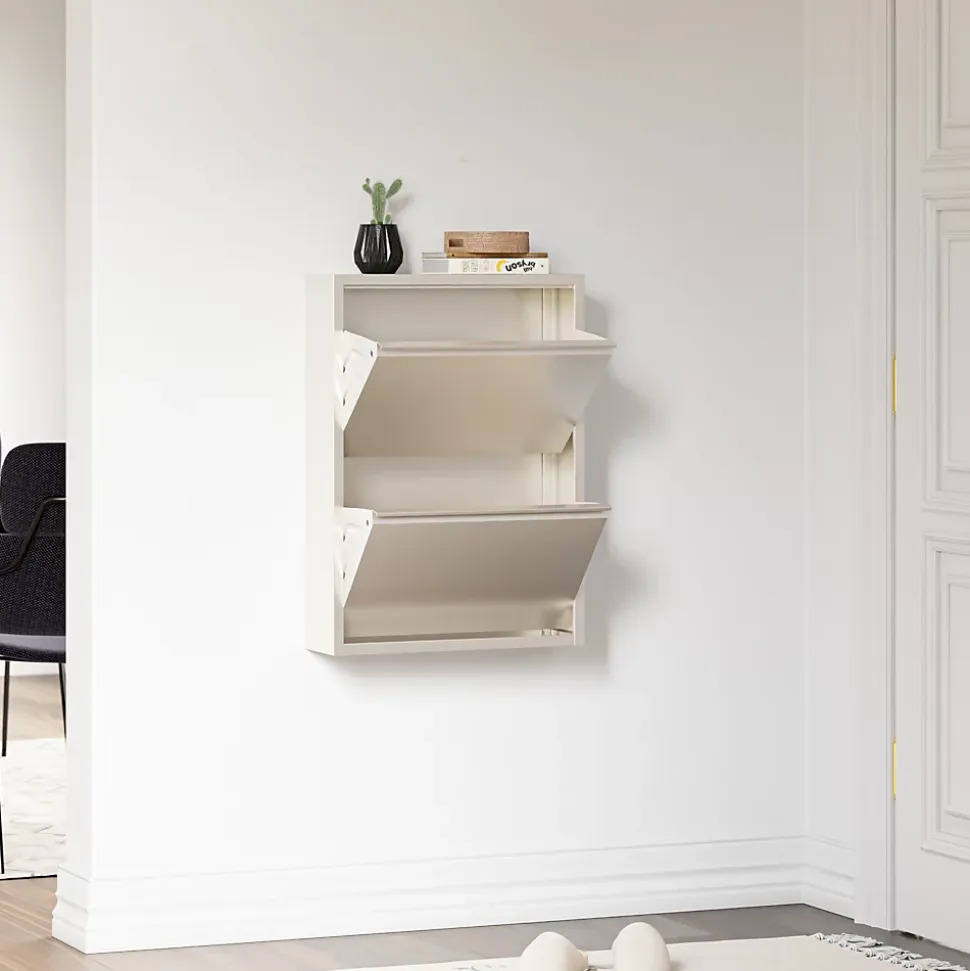Meuble à chaussures Sokndal à 2 tiroirs inclinables blanc cassé en.casa