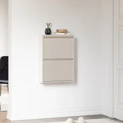 Meuble à chaussures Sokndal à 2 tiroirs inclinables blanc cassé en.casa