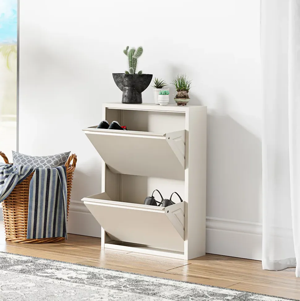 Meuble à chaussures Sokndal à 2 tiroirs inclinables blanc cassé en.casa