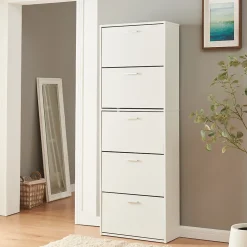 Meuble à chaussures Sykkylven à 5 abattants blanc en.casa