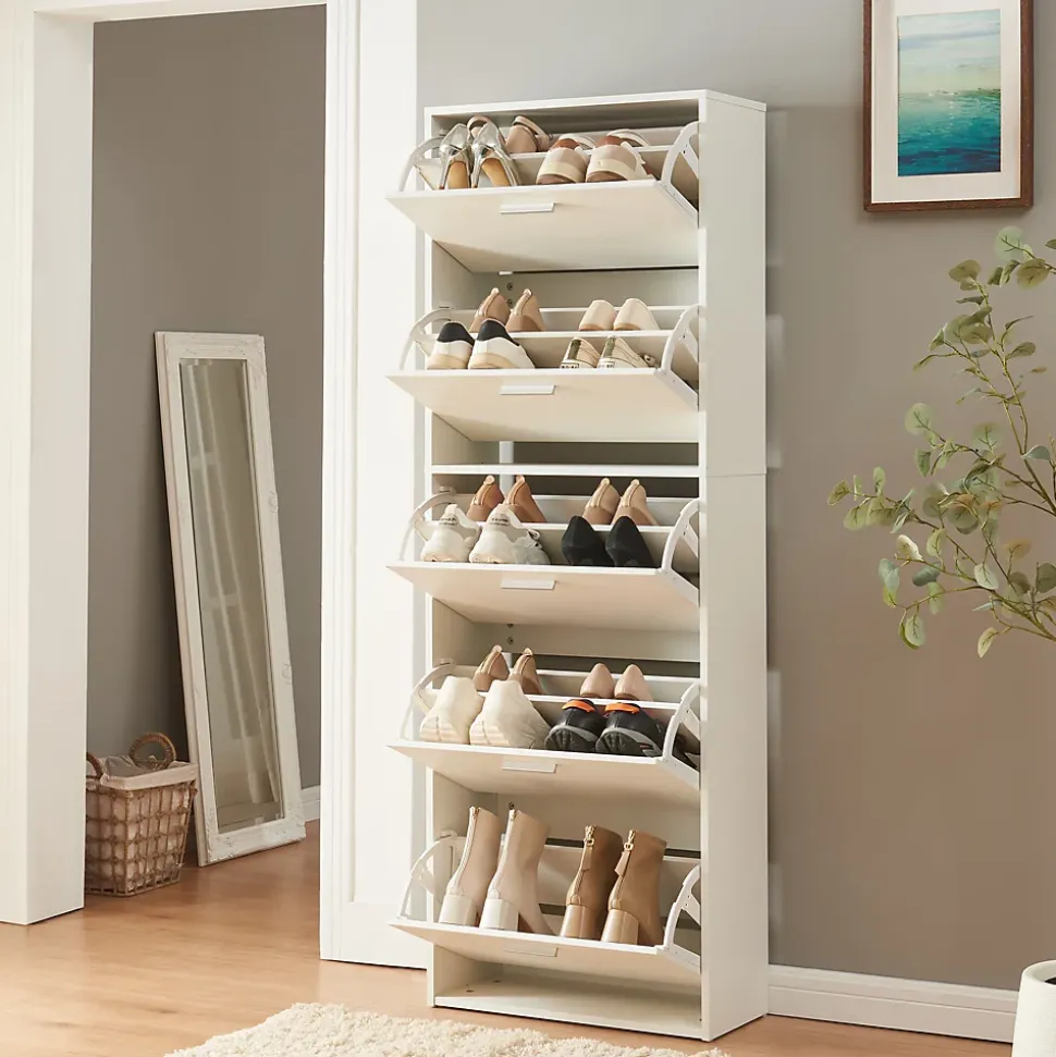 Meuble à chaussures Sykkylven à 5 abattants blanc en.casa