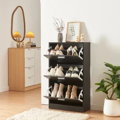 Meuble à chaussures Sykkylven à 3 abattants noir en.casa