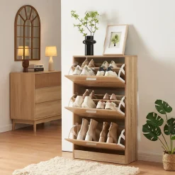 Meuble à chaussures Sykkylven à 3 abattants chêne Sonoma en.casa