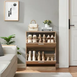 Meuble à chaussures Sykkylven à 2 abattants chêne Sonoma en.casa