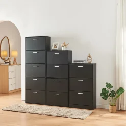 Meuble à chaussures Sykkylven à 4 abattants noir en.casa