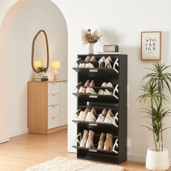 Meuble à chaussures Sykkylven à 4 abattants noir en.casa