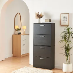 Meuble à chaussures Sykkylven à 4 abattants noir en.casa