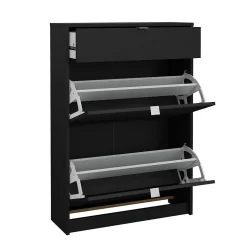 Meuble à chaussures Theophile, Meuble à chaussures, Armoire d'entrée polyvalente, Rangement pour chaussures, 70x24 h101 cm, Noir