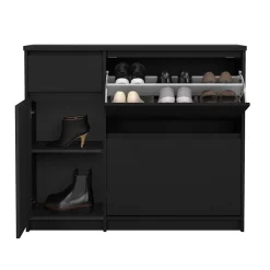 Meuble à chaussures Todd, Meuble à chaussures, Armoire d'entrée polyvalente, Rangement pour chaussures, 109x32 h93 cm, Noir