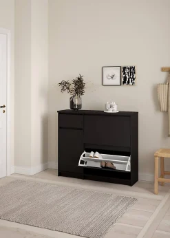 Meuble à chaussures Todd, Meuble à chaussures, Armoire d'entrée polyvalente, Rangement pour chaussures, 109x32 h93 cm, Noir