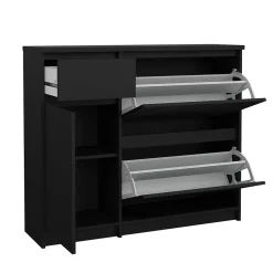 Meuble à chaussures Todd, Meuble à chaussures, Armoire d'entrée polyvalente, Rangement pour chaussures, 109x32 h93 cm, Noir