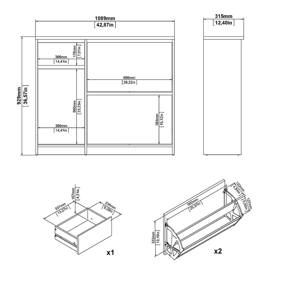 Meuble à chaussures Todd, Meuble à chaussures, Armoire d'entrée polyvalente, Rangement pour chaussures, 109x32 h93 cm, Noir
