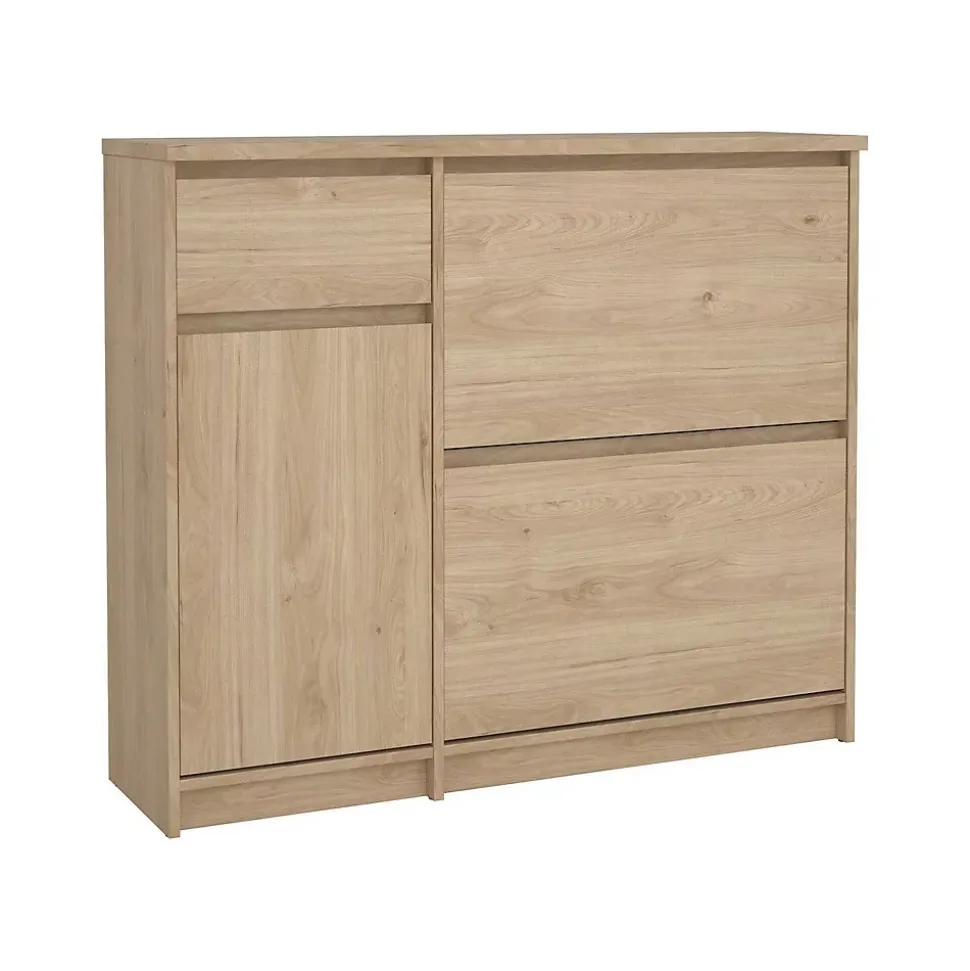 Meuble à chaussures Todd, Meuble à chaussures, Armoire d'entrée polyvalente, Rangement pour chaussures, 109x32 h93 cm, Chêne clair