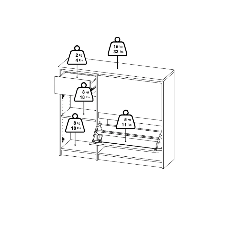 Meuble à chaussures Todd, Meuble à chaussures, Armoire d'entrée polyvalente, Rangement pour chaussures, 109x32 h93 cm, Chêne clair