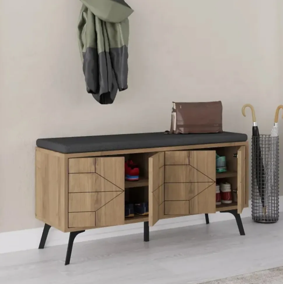 Meuble à chaussures Velma, Meuble à chaussures, Armoire d'entrée polyvalente, Rangement pour chaussures, 107x35 h55 cm, Chêne