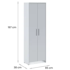 Meuble à chaussures Vinadio, Meuble à chaussures, Armoire d'entrée polyvalente, Rangement pour chaussures, 65x38h197 cm, Blanc