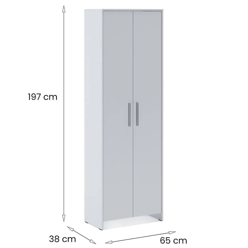 Meuble à chaussures Vinadio, Meuble à chaussures, Armoire d'entrée polyvalente, Rangement pour chaussures, 65x38h197 cm, Blanc