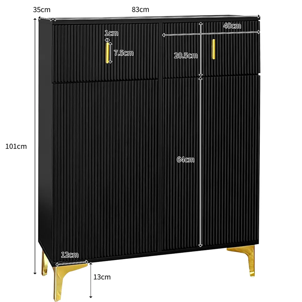 Meuble à chaussures 83x35x101 cm avec tiroirs, portes push-to-open et étagères réglables, pieds dorés