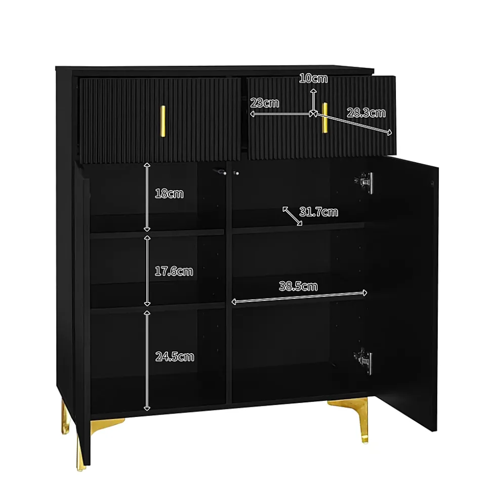 Meuble à chaussures 83x35x101 cm avec tiroirs, portes push-to-open et étagères réglables, pieds dorés