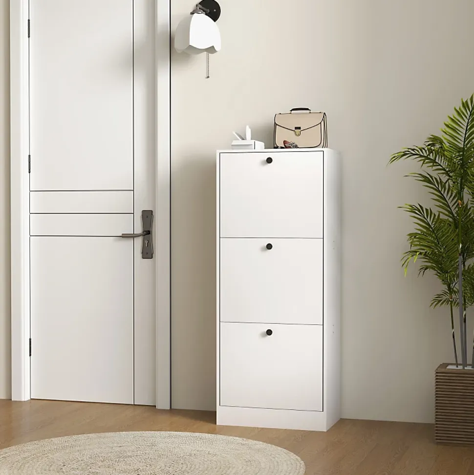 Meuble à chaussures 47x28x115 cm avec 3 portes basculantes et étagères réglables, design moderne blanc