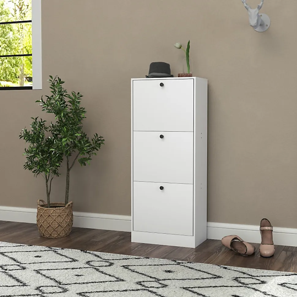 Meuble à chaussures 47x28x115 cm avec 3 portes basculantes et étagères réglables, design moderne blanc
