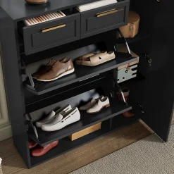 Meuble à chaussures 95x24x107 cm noir, design moderne avec étagères réglables et tiroirs pratiques