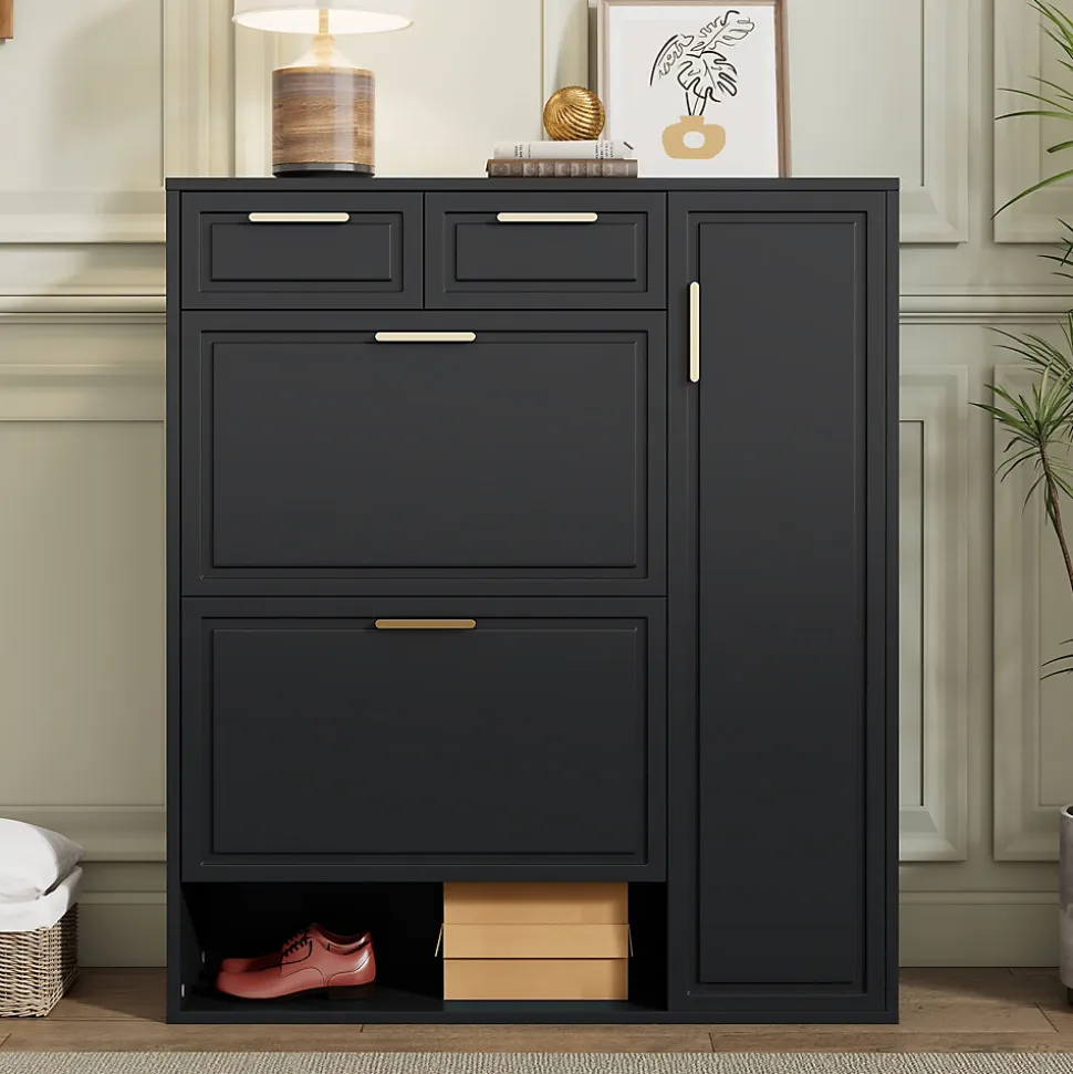 Meuble à chaussures 95x24x107 cm noir, design moderne avec étagères réglables et tiroirs pratiques